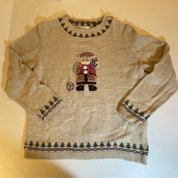 Christopher & Banks Beige Sweater with Santa Design. Size M. Pre-owned - Picture 1 of 13